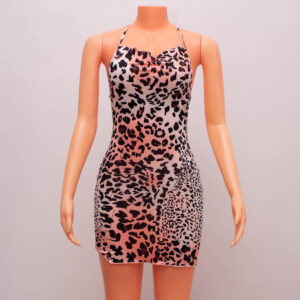 Sunset Ombre Leopard Print Halter Dress 