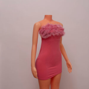 Barbie Blush Strapless Faux-Fur Bodycon Dress 
