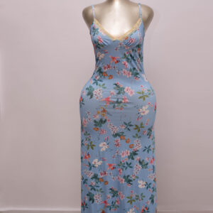 Blue Floral Spaghetti Strap Maxi Dress 