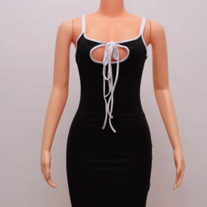 Midnight Edge Contrast Tie-Front Mini Dress 