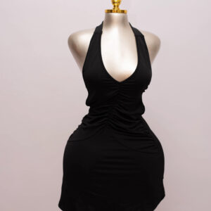 Black Ruched Halter Bodycon Mini Dress 