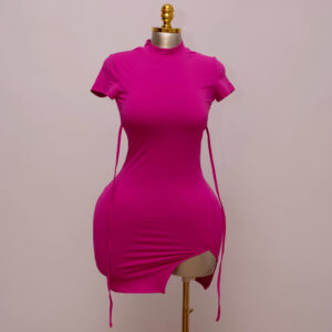 Ruby Hot Pink Open-Back Ruched Mini Dress 