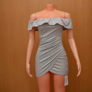 Soft Grey Ruffle-Trim One-Shoulder Wrap Dress 