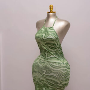 Swirl Print Halter Mini Dress – Lime Wave Edition 