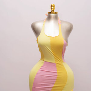 Pastel Pop Colorblock Halter Mini Dress 