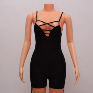 Black Crisscross Honeycomb Romper 