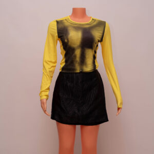 Illusion Abs Mesh Long Sleeve Top-Yellow & Black